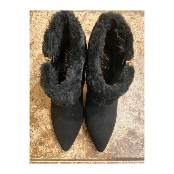 Marc Fisher Black Ankle Boots with Gold Zipper - Picture 2 of 5